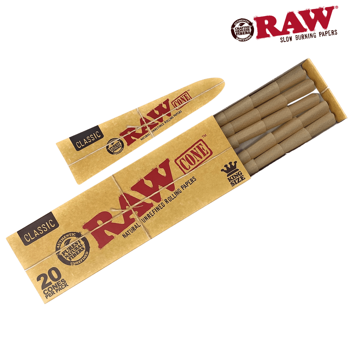 RAW CLASSIC KING SIZE PRE ROLLED CONES - 20 PACK