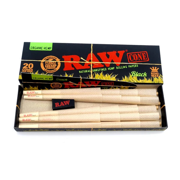 RAW BLACK ORGANIC KING SIZE PRE ROLLED CONES - 20 PACK